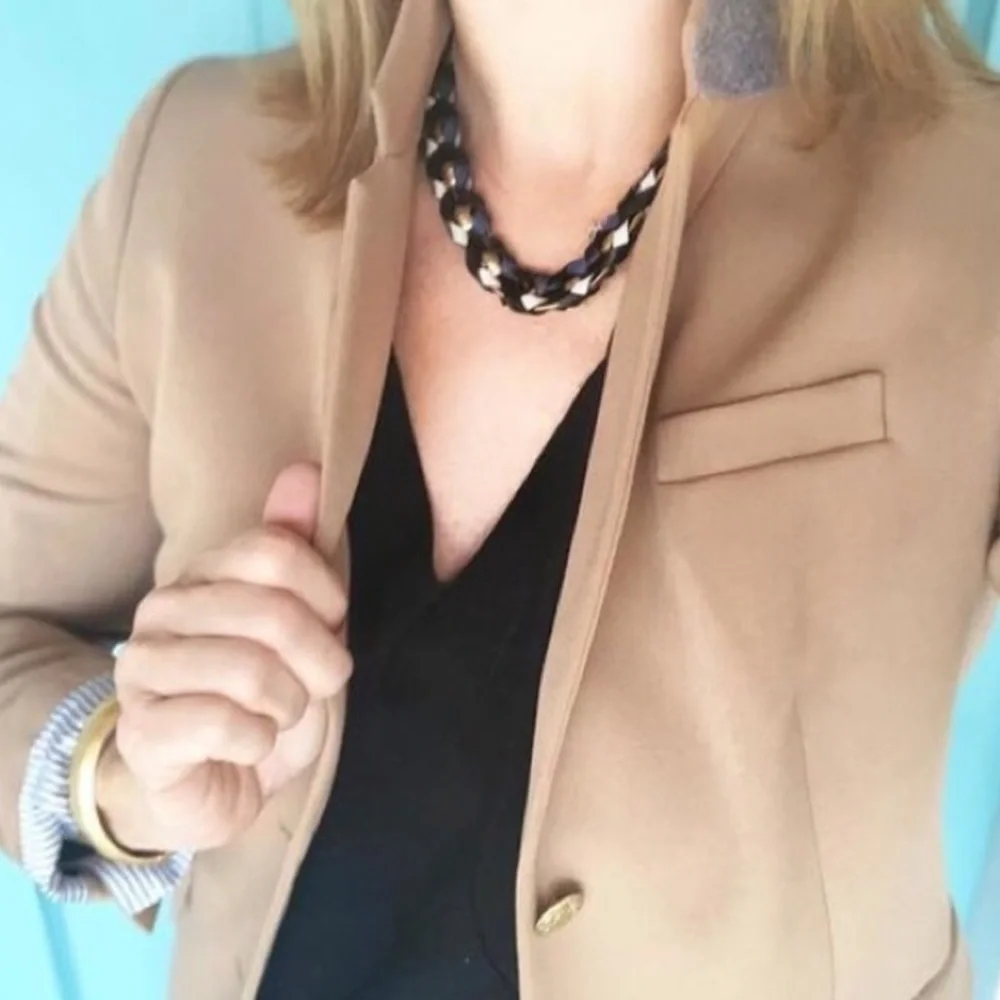 Stella & Dot | Gold, Black, White & Blue Genuine Leather Corset Necklace - Picture 8 of 8